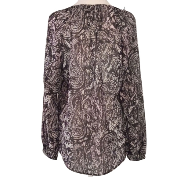 Kut From The Kloth Black & White Sheer Long Sleeve Split Collar Button Up Medium - Picture 3 of 10